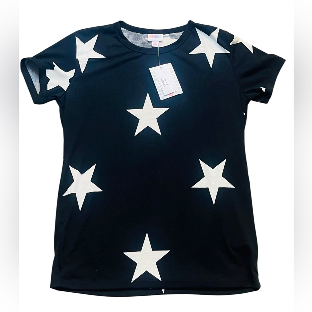 Lularoe Liv Women’s Small Black T-Shirt White Stars New